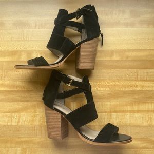 Black strappy heeled sandals